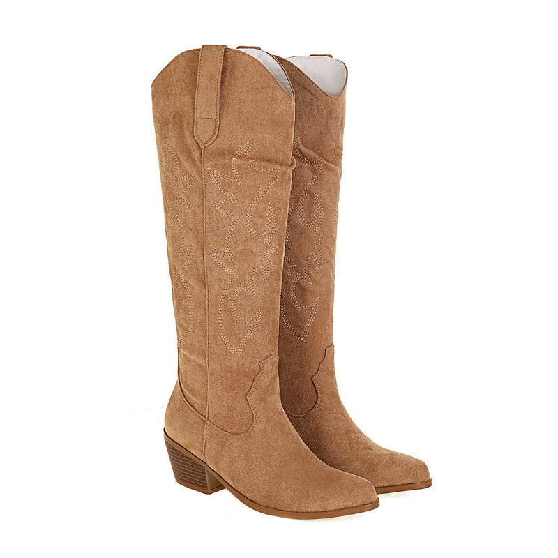 Iside | Stivali Alti in Camoscio con Ricami Western