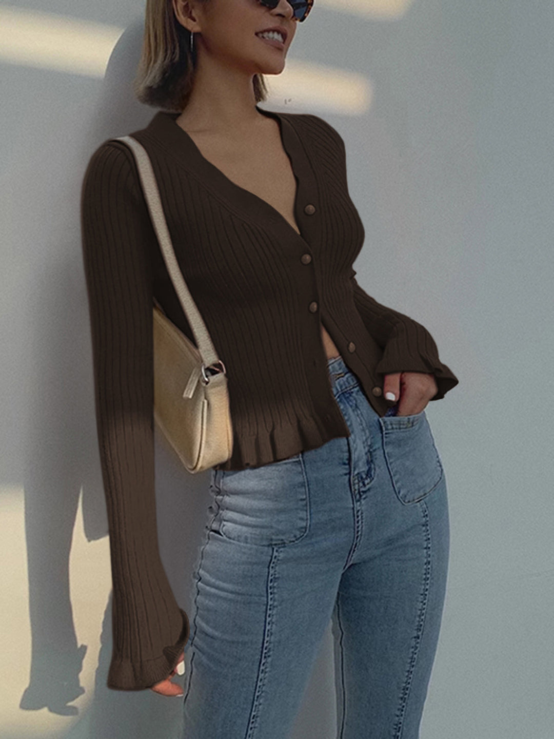 Livia | Cardigan Attillato con Bottoni Perlati