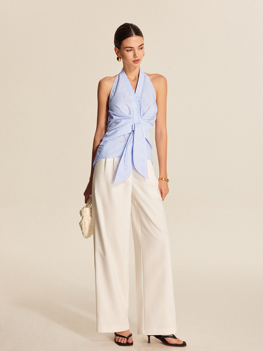 Bianca | Top Allacciato a Righe con Scollo a V