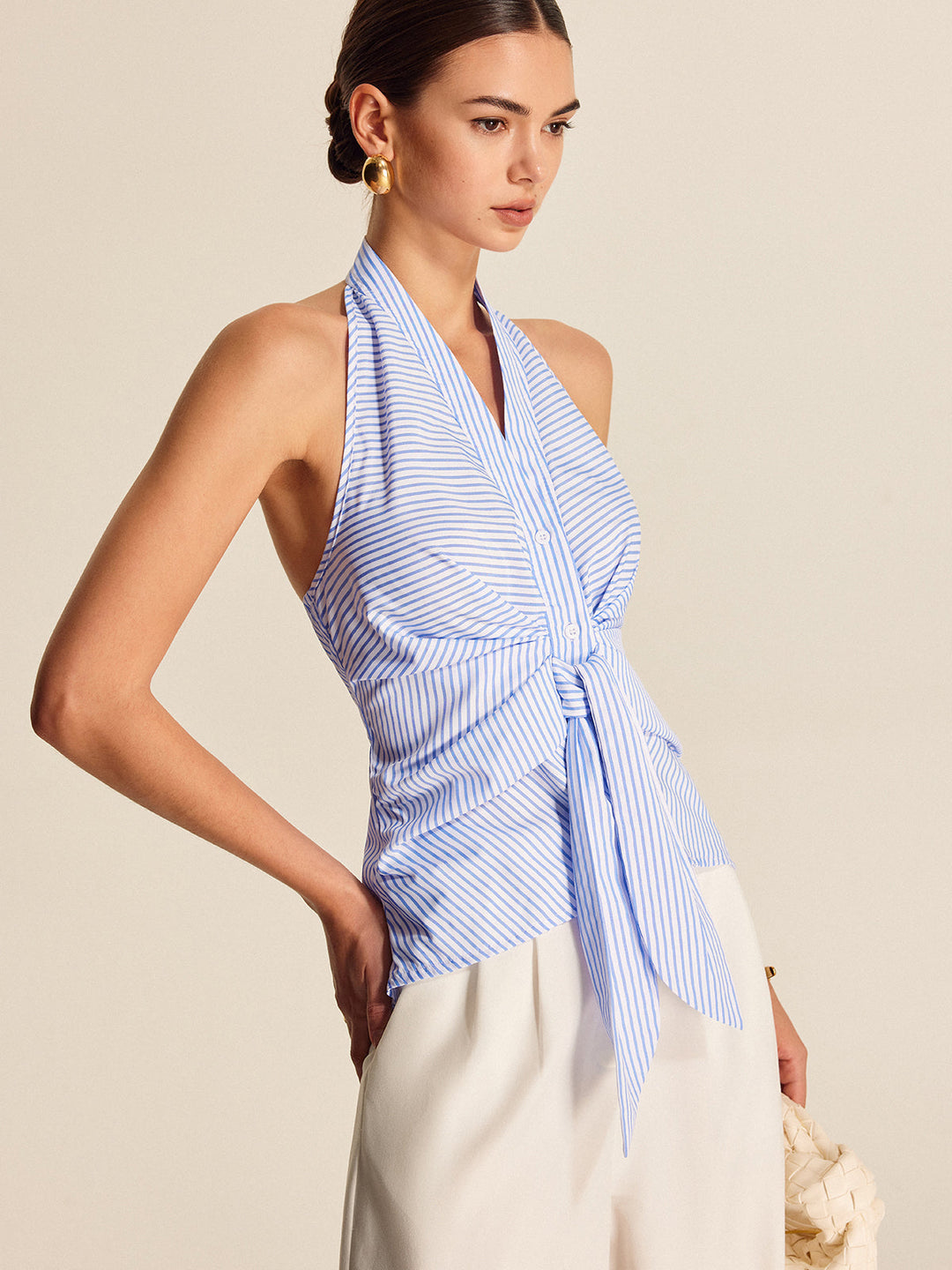 Bianca | Top Allacciato a Righe con Scollo a V