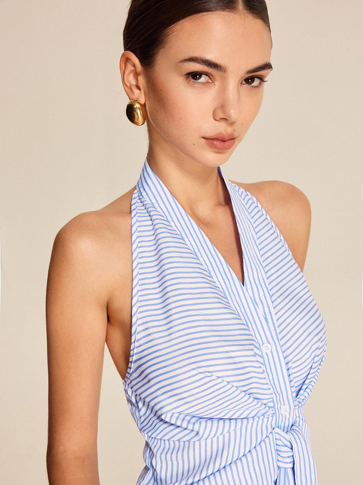 Bianca | Top Allacciato a Righe con Scollo a V