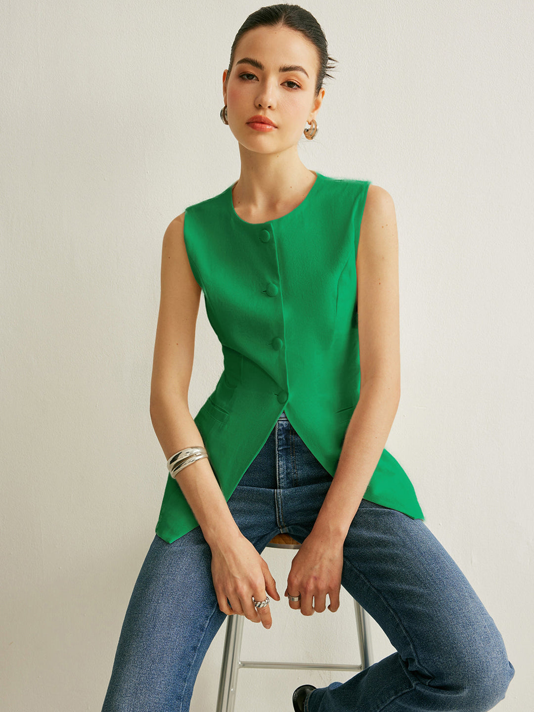 Mina | Gilet Senza Maniche con Bottoni