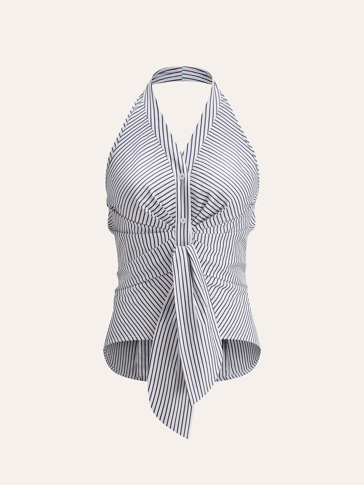 Bianca | Top Allacciato a Righe con Scollo a V