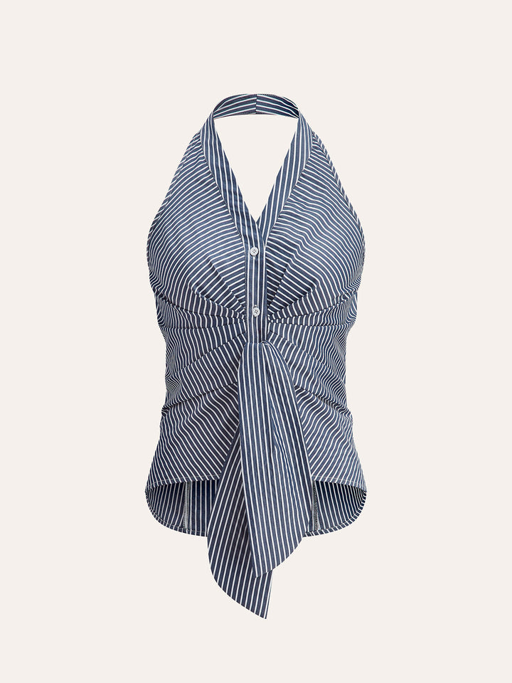 Bianca | Top Allacciato a Righe con Scollo a V