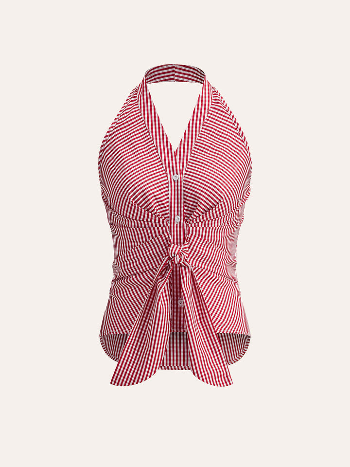 Bianca | Top Allacciato a Righe con Scollo a V