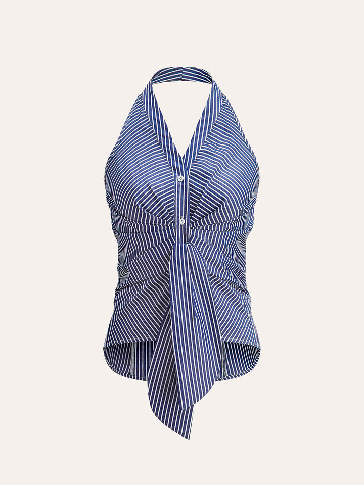 Bianca | Top Allacciato a Righe con Scollo a V