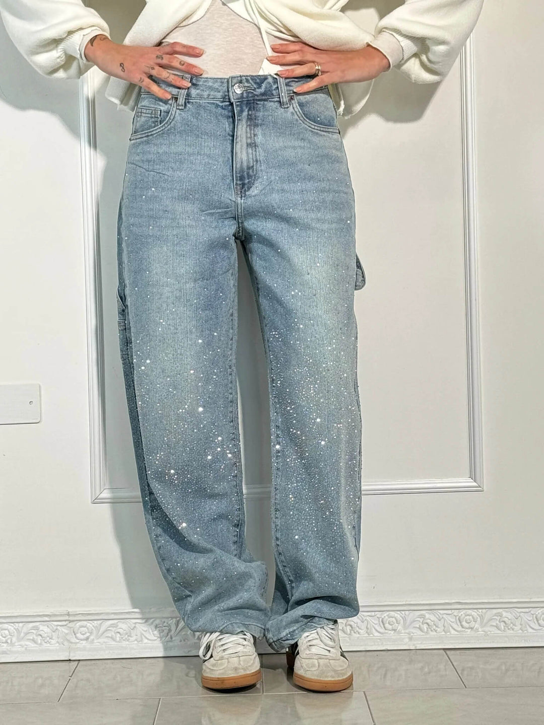 Elide | Pantaloni Balloon in Denim con Dettagli Luminosi