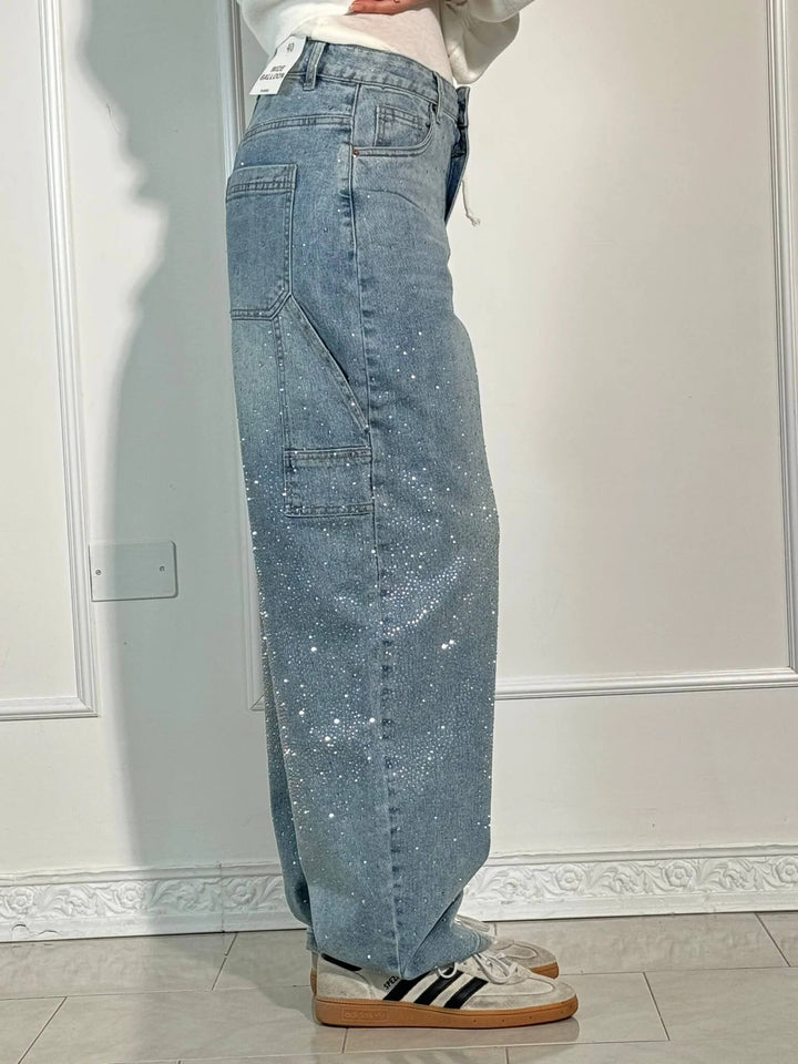 Elide | Pantaloni Balloon in Denim con Dettagli Luminosi