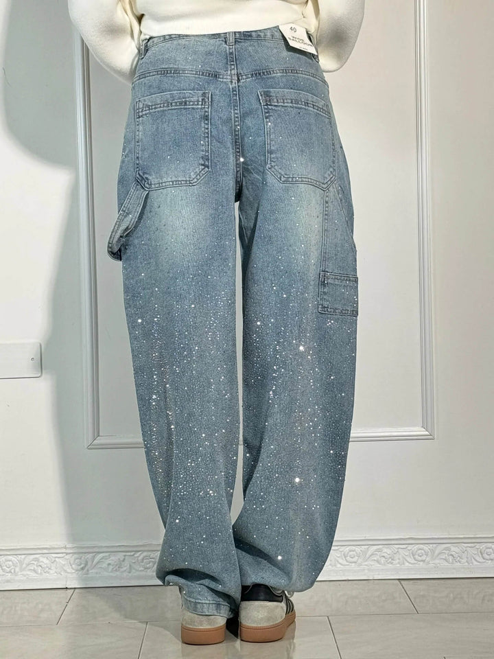 Elide | Pantaloni Balloon in Denim con Dettagli Luminosi