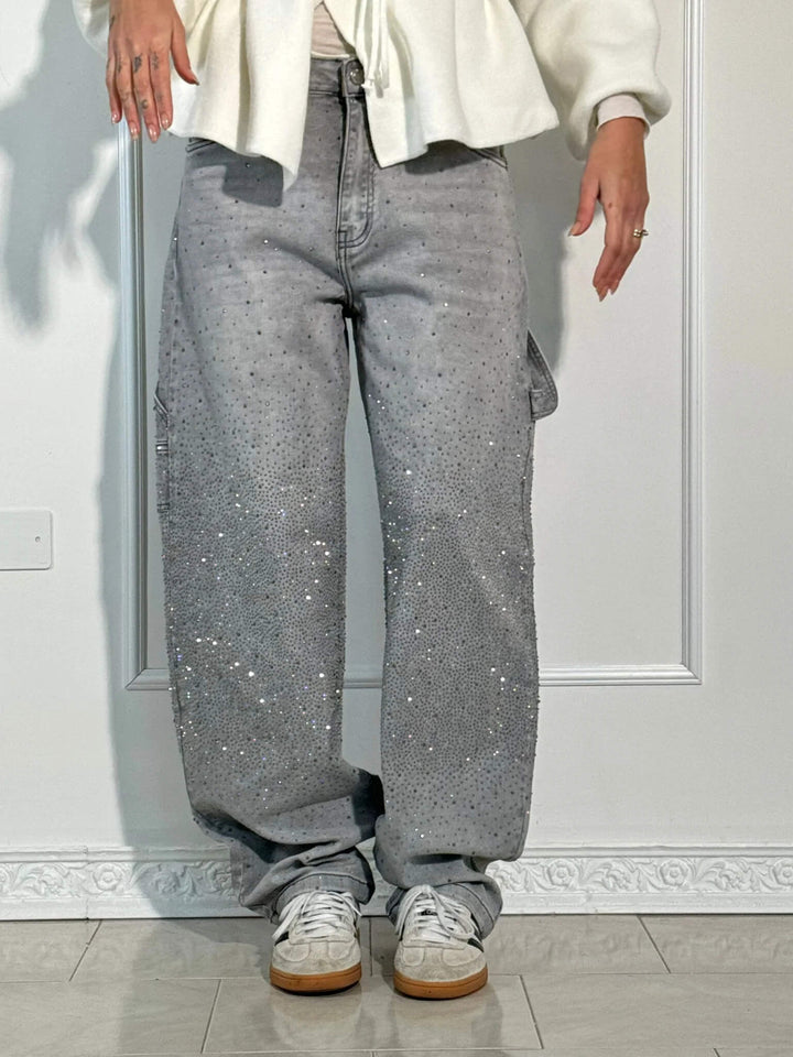 Elide | Pantaloni Balloon in Denim con Dettagli Luminosi