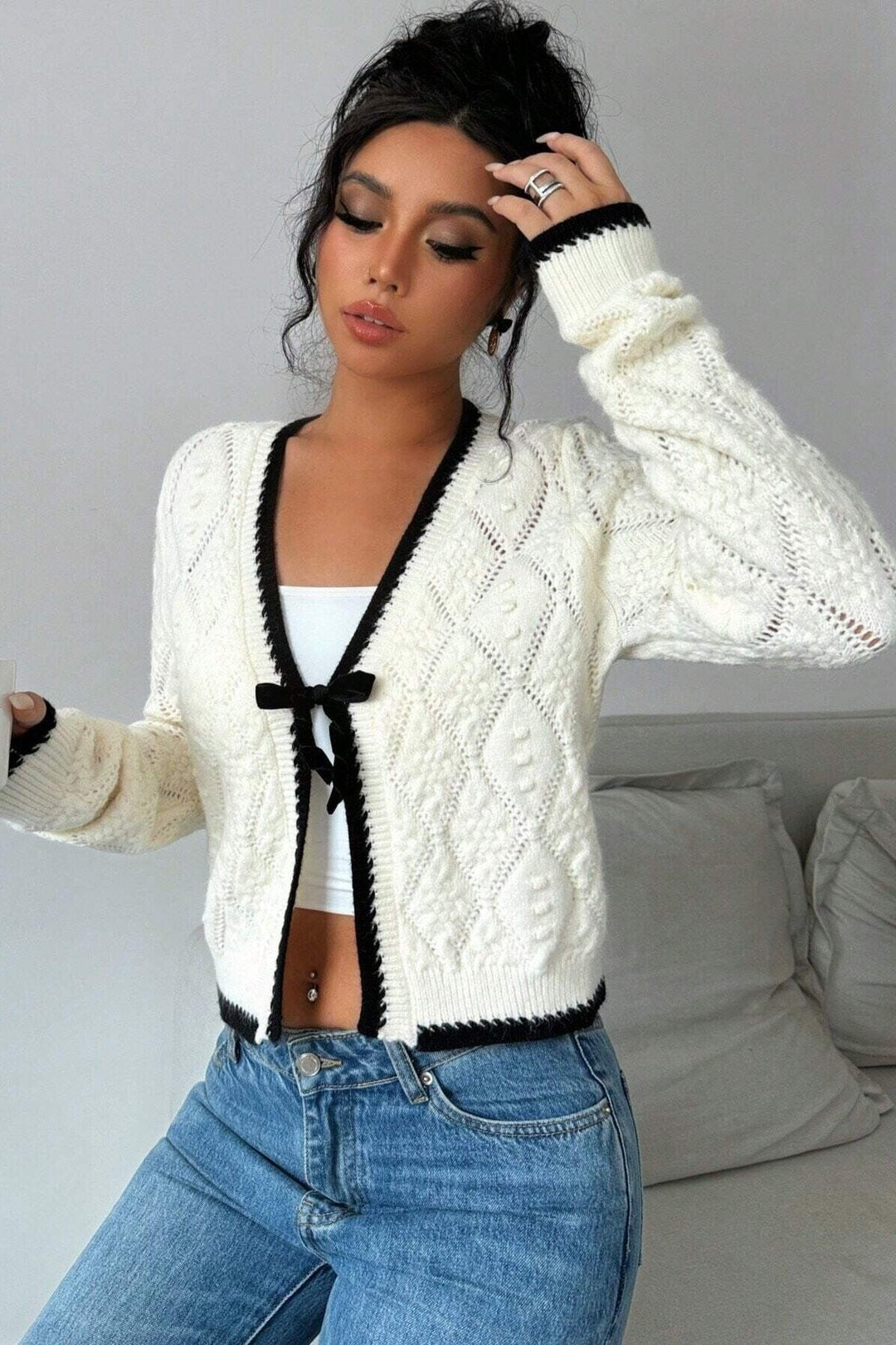 Ameglia | Cardigan con Fiocco in Maglia