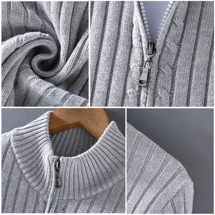 Lucas | Cardigan con Zip in Cotone e Lana Shetland