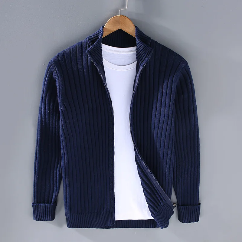 Lucas | Cardigan con Zip in Cotone e Lana Shetland