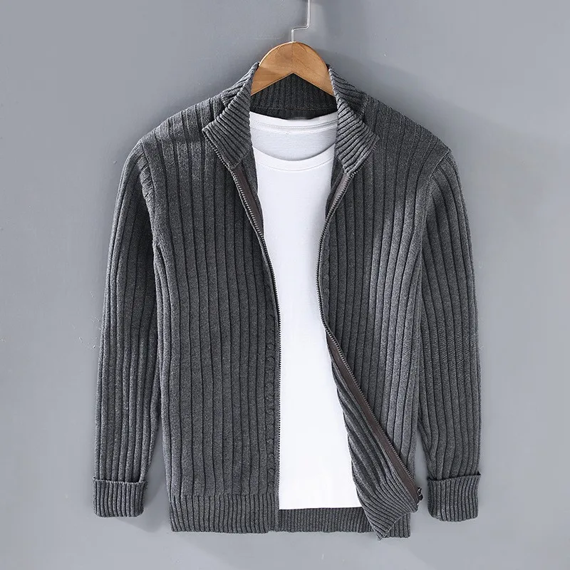 Lucas | Cardigan con Zip in Cotone e Lana Shetland