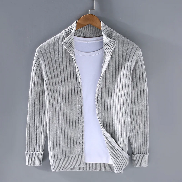 Lucas | Cardigan con Zip in Cotone e Lana Shetland