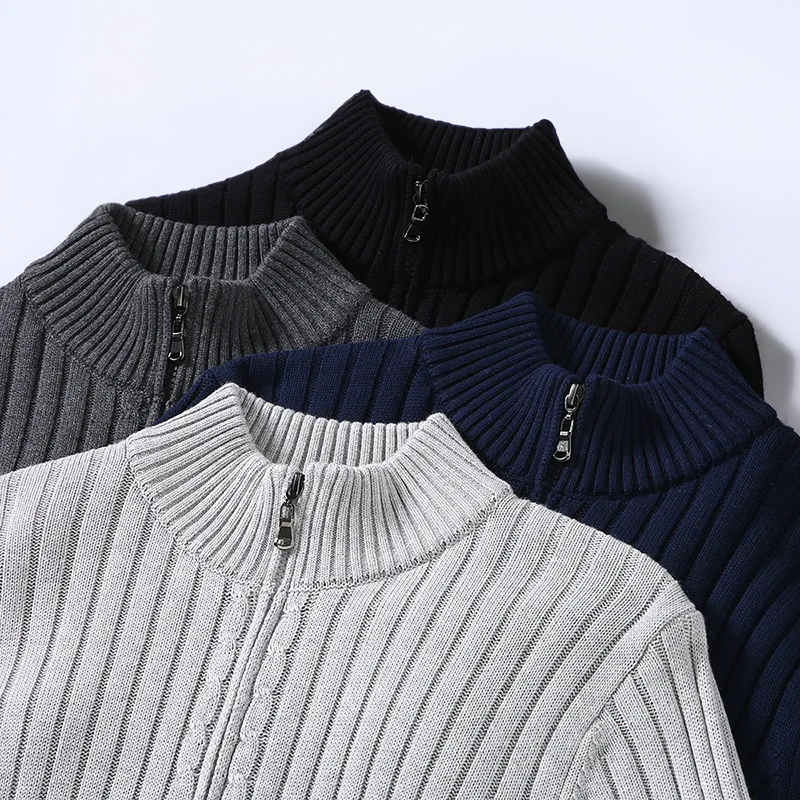 Lucas | Cardigan con Zip in Cotone e Lana Shetland