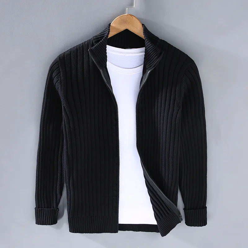 Lucas | Cardigan con Zip in Cotone e Lana Shetland