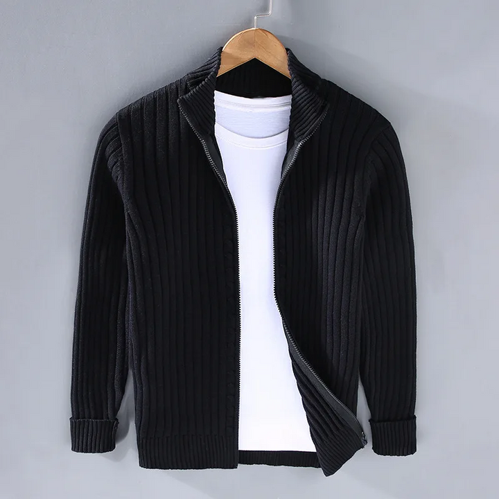 Lucas | Cardigan con Zip in Cotone e Lana Shetland